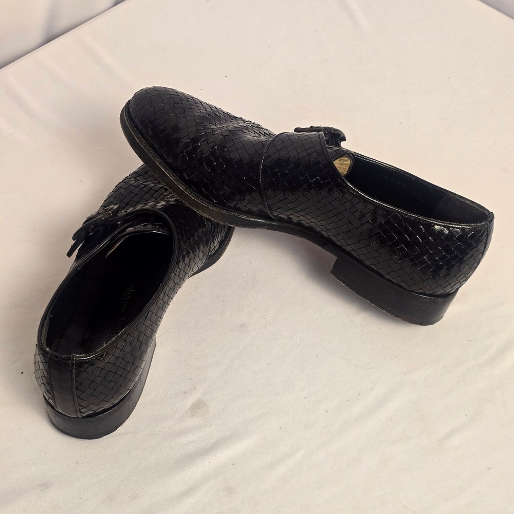 Stephane Kelian Paris Black Woven Leather Monk Strap Shoes Made in France 6.5 - Picture 8 of 14